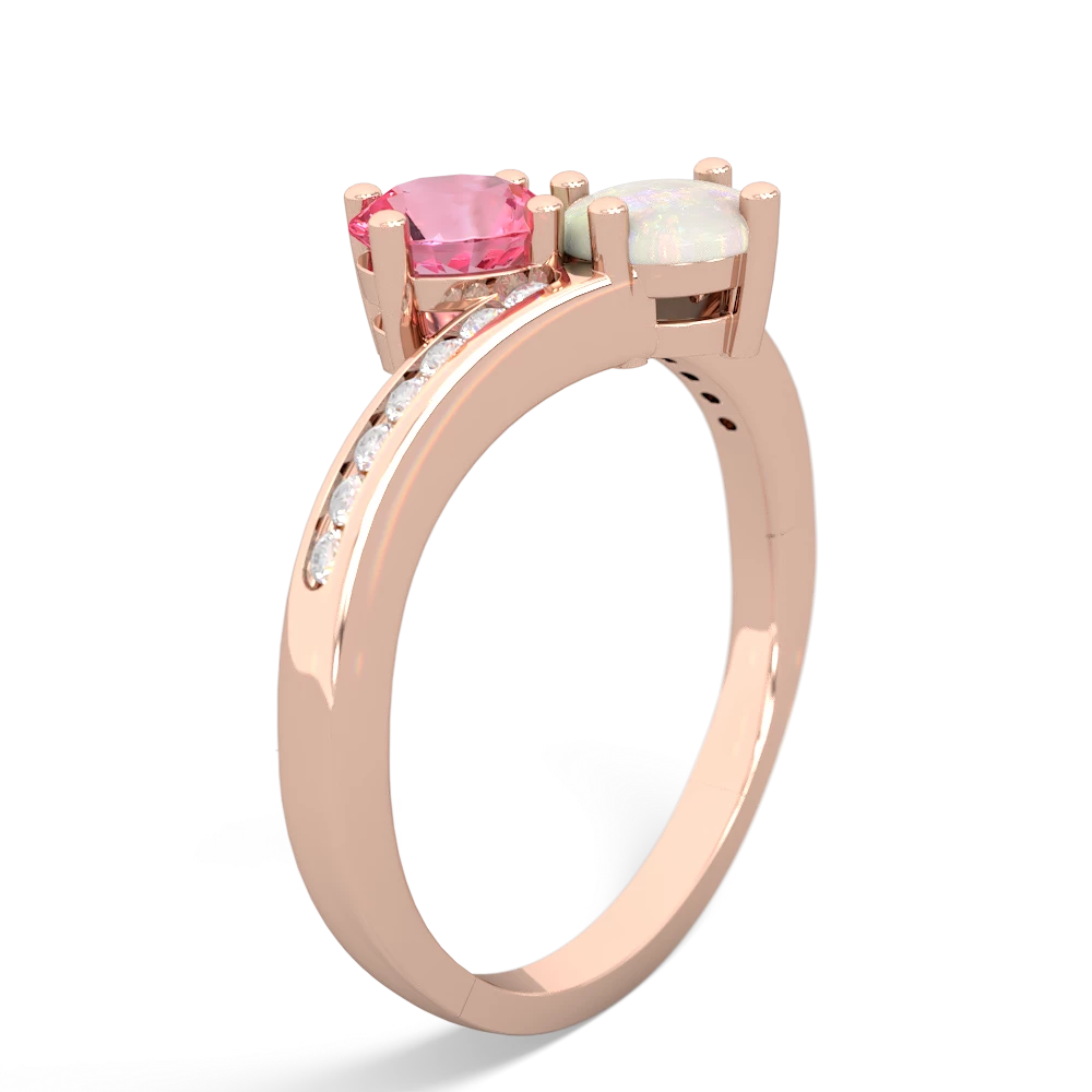 Lab Pink Sapphire Channel Set Two Stone 14K Rose Gold ring R5303