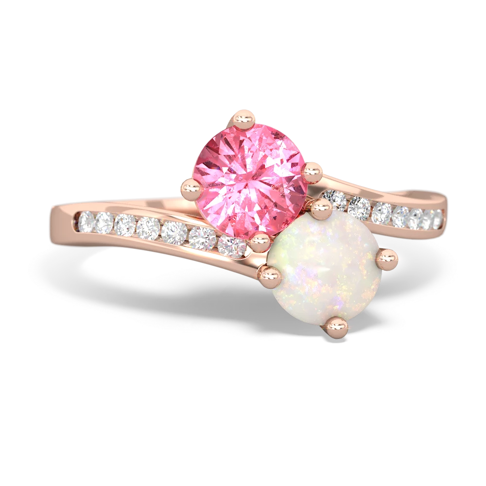 Lab Pink Sapphire Channel Set Two Stone 14K Rose Gold ring R5303