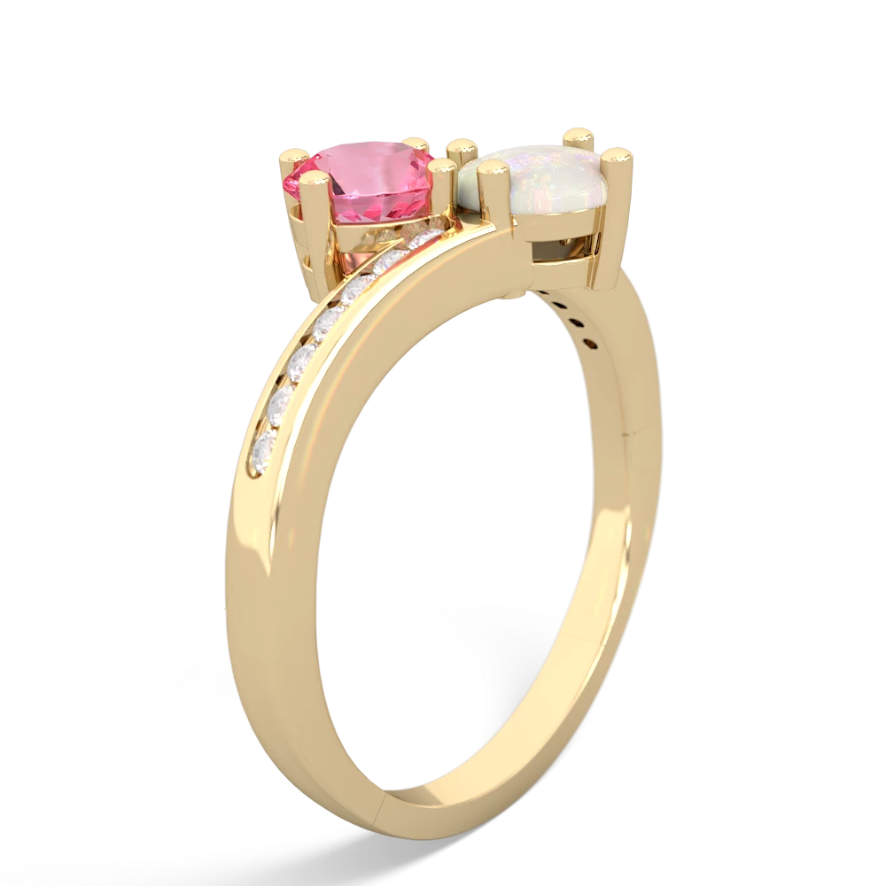 Lab Pink Sapphire Channel Set Two Stone 14K Yellow Gold ring R5303