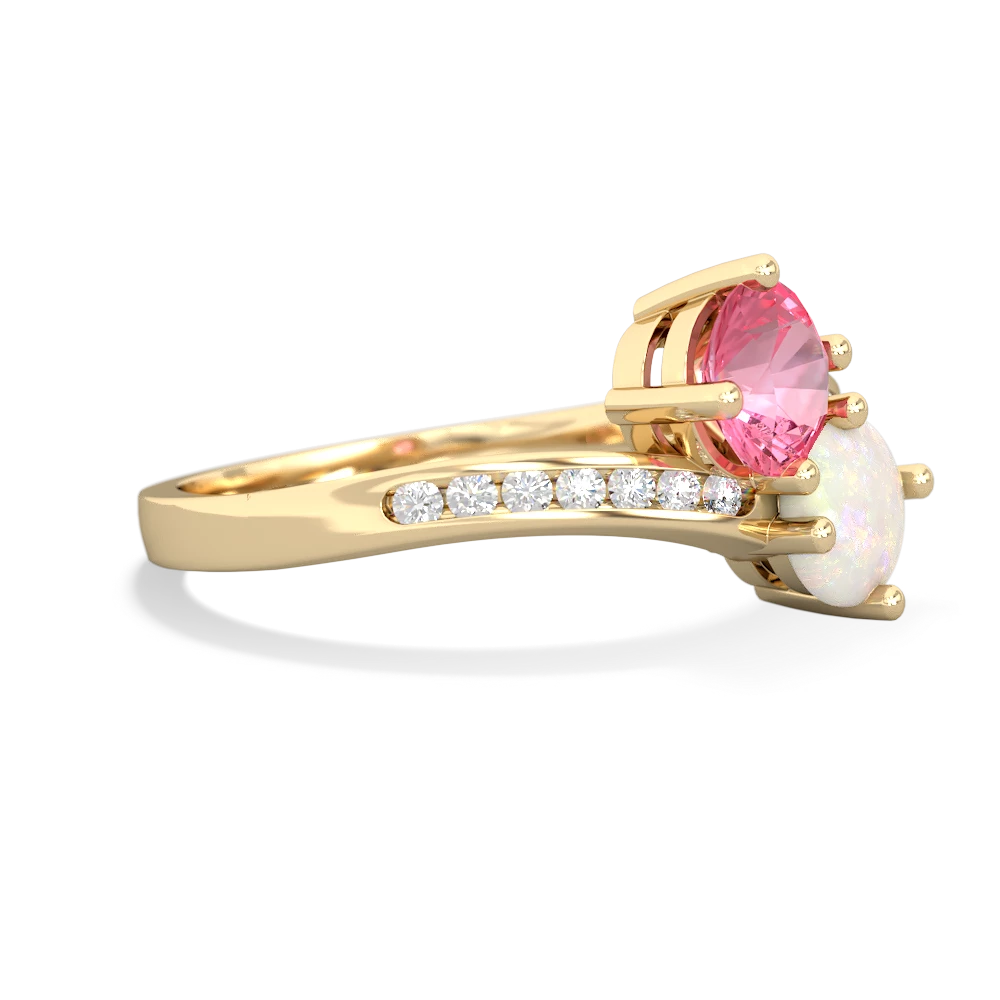 Lab Pink Sapphire Channel Set Two Stone 14K Yellow Gold ring R5303