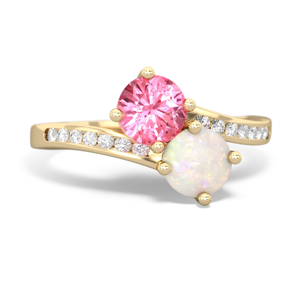 Lab Pink Sapphire Channel Set Two Stone 14K Yellow Gold ring R5303