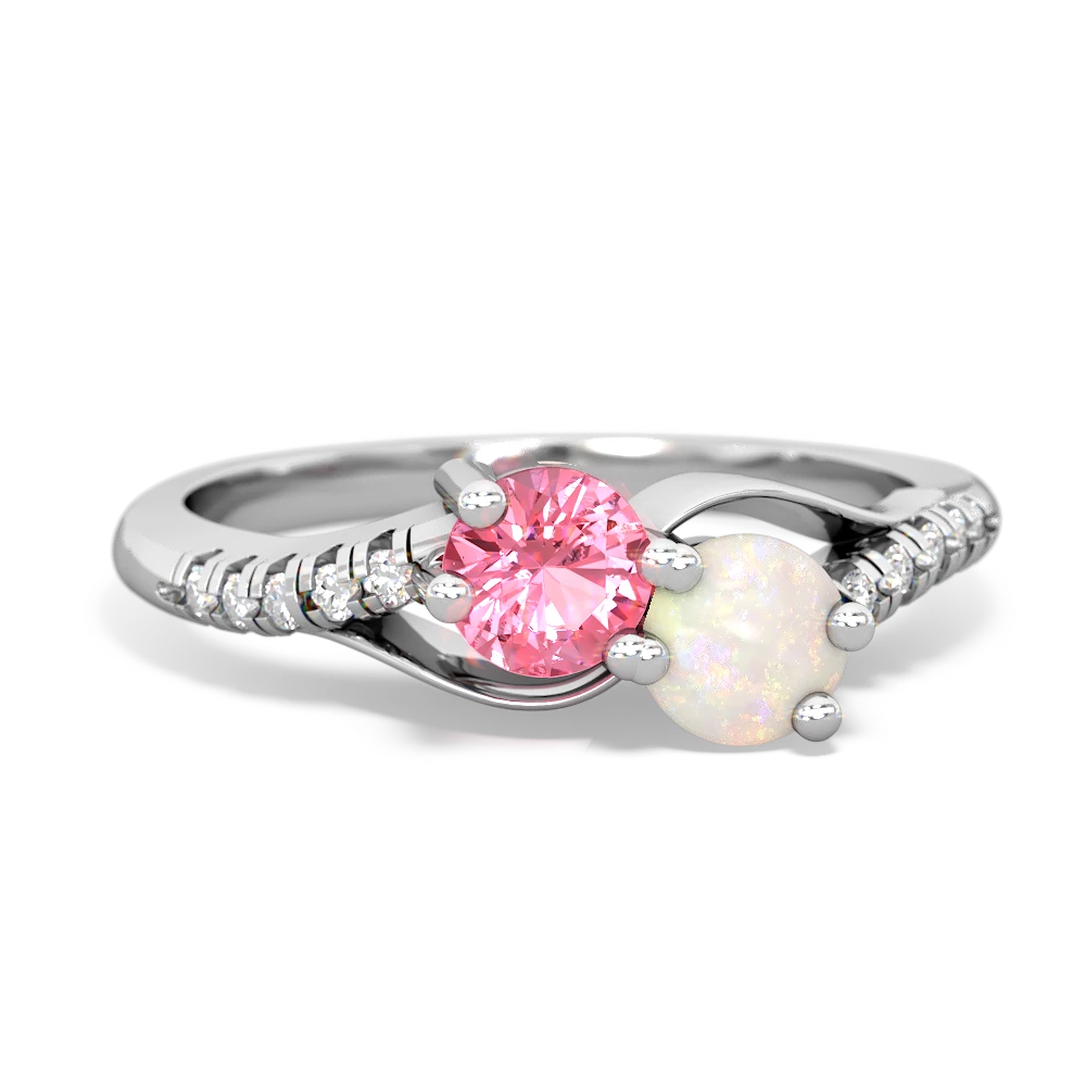 Lab Pink Sapphire Infinity Pave Two Stone 14K White Gold ring R5285