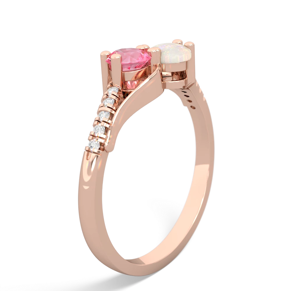 Lab Pink Sapphire Infinity Pave Two Stone 14K Rose Gold ring R5285