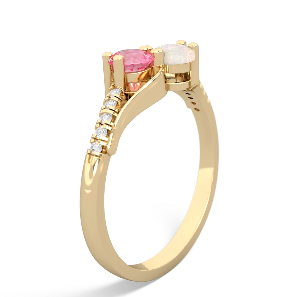 Lab Pink Sapphire Infinity Pave Two Stone 14K Yellow Gold ring R5285