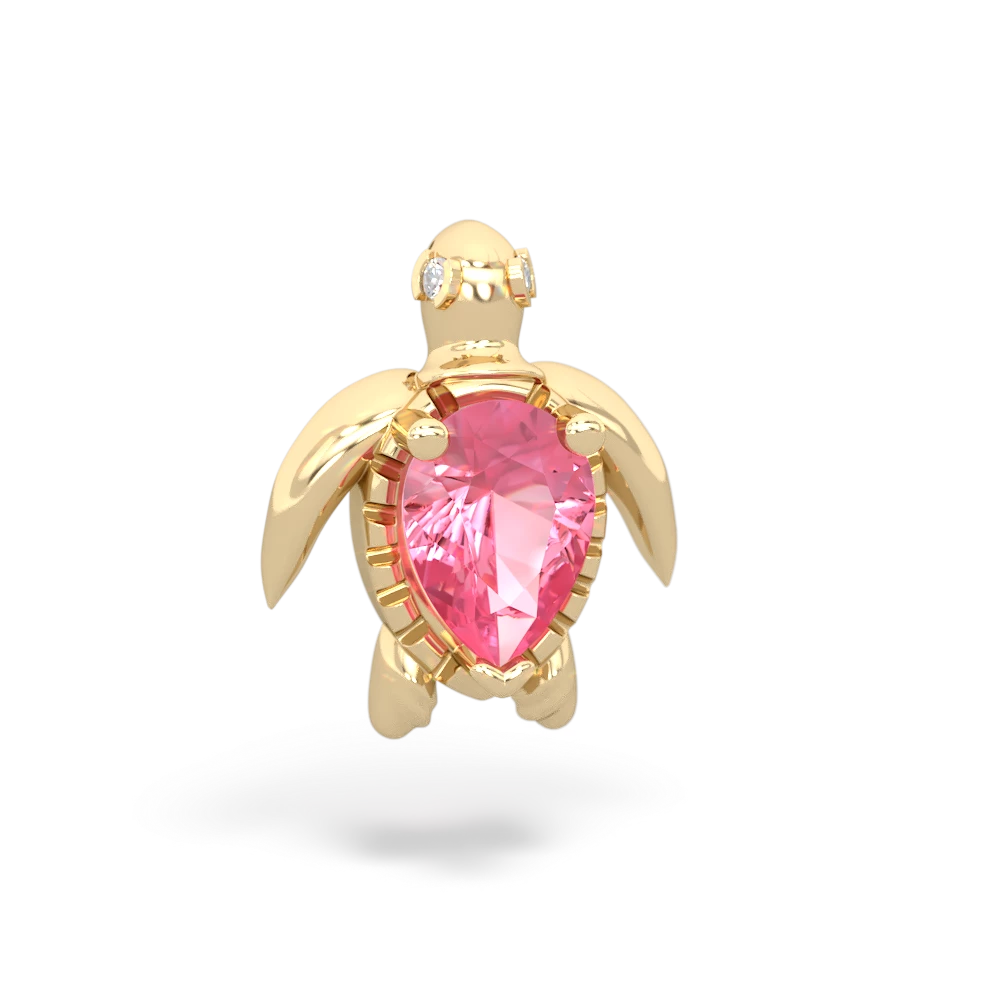 Lab Pink Sapphire Baby Sea Turtle 14K Yellow Gold pendant P5241