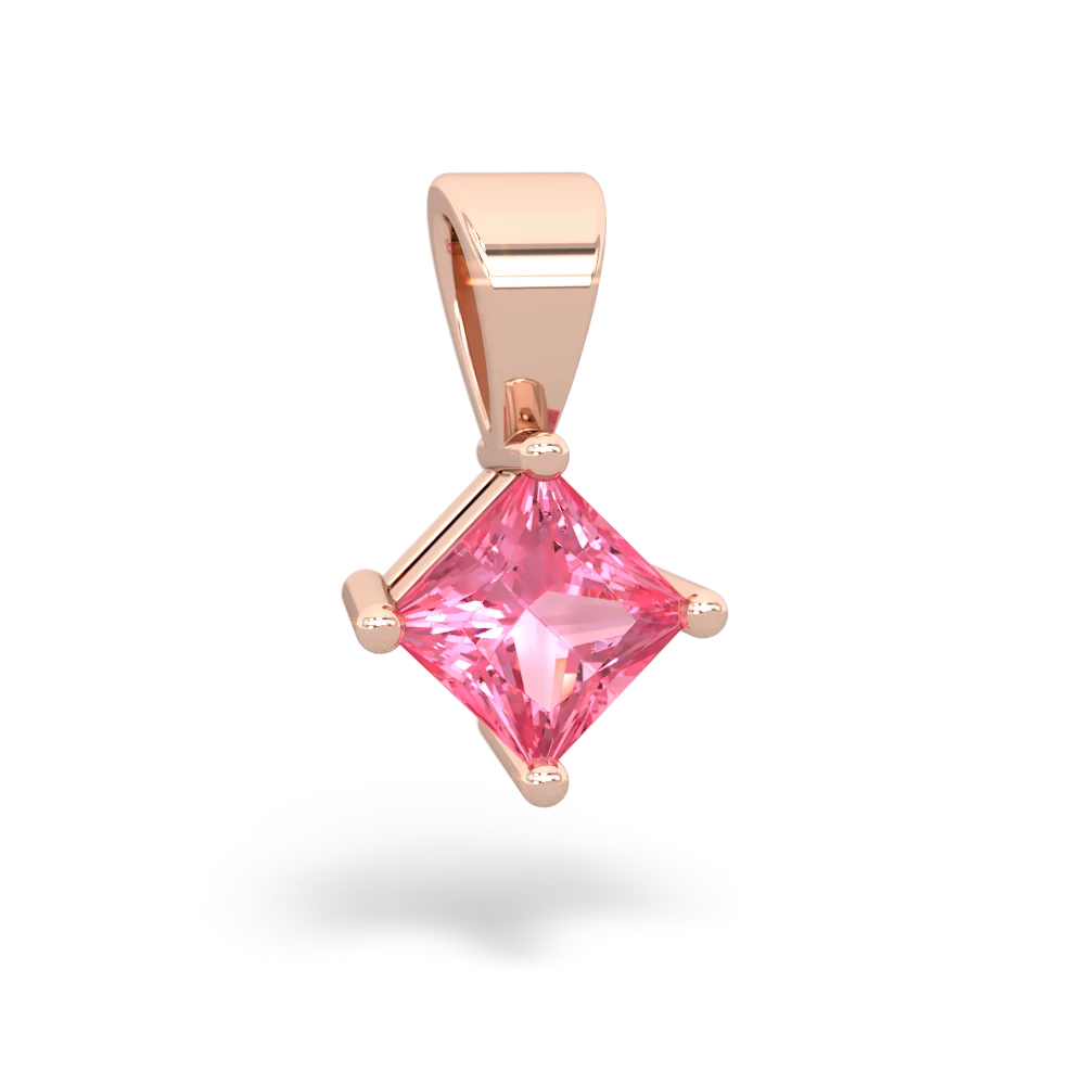 Lab Pink Sapphire 5Mm Princess Solitaire 14K Rose Gold pendant P1789