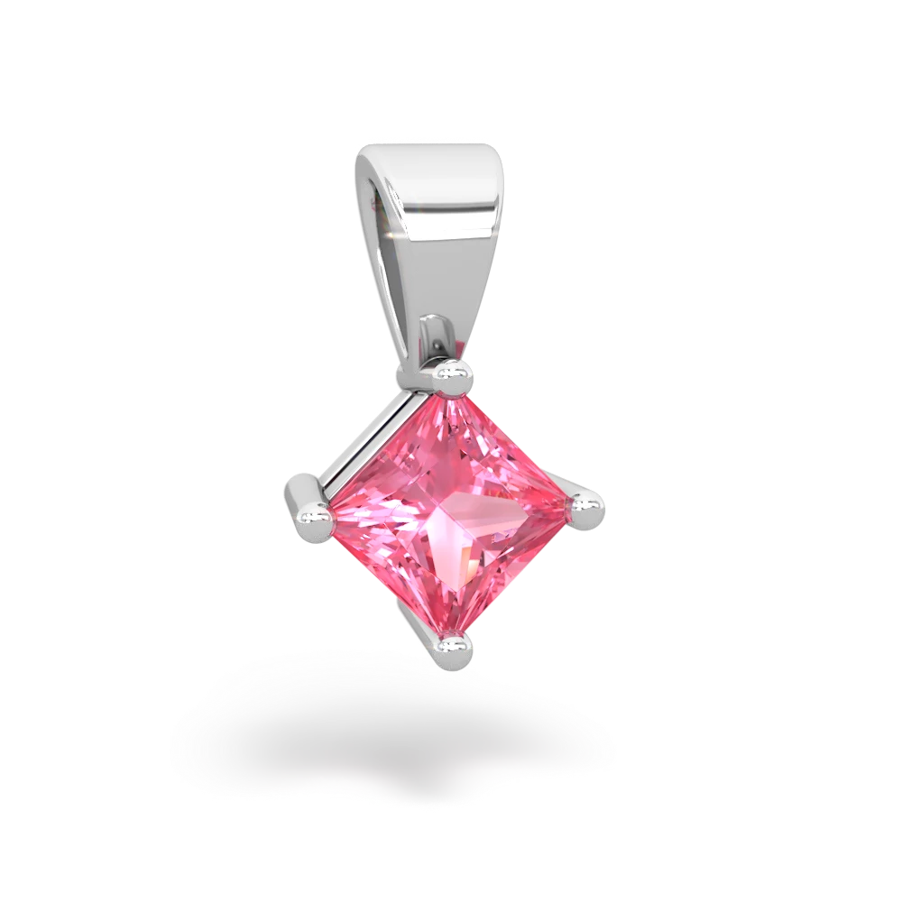 Lab Pink Sapphire 5Mm Princess Solitaire 14K White Gold pendant P1789