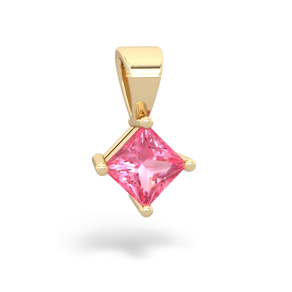 Lab Pink Sapphire 5Mm Princess Solitaire 14K Yellow Gold pendant P1789