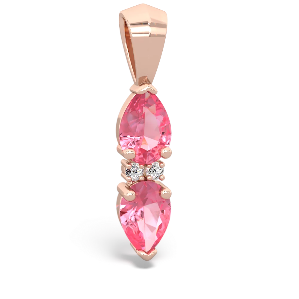 Lab Pink Sapphire Bowtie Drop 14K Rose Gold pendant P0865