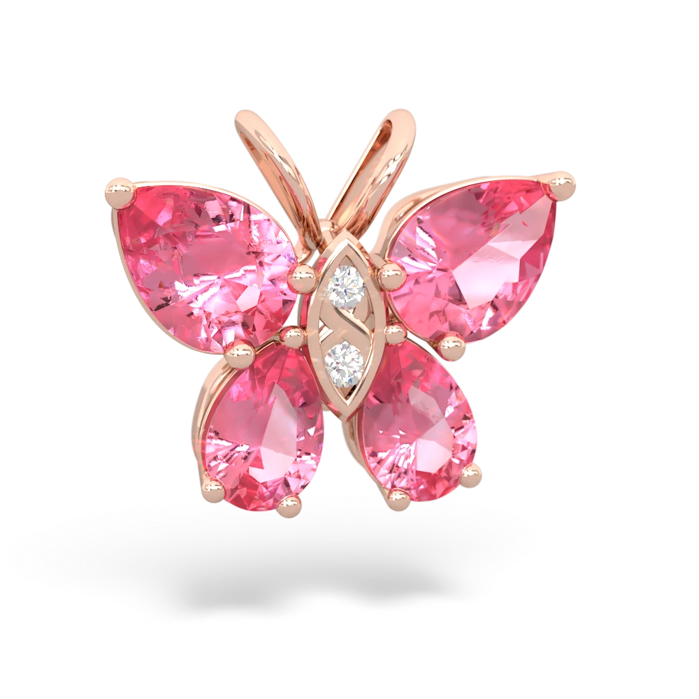 Lab Pink Sapphire Butterfly 14K Rose Gold pendant P2215