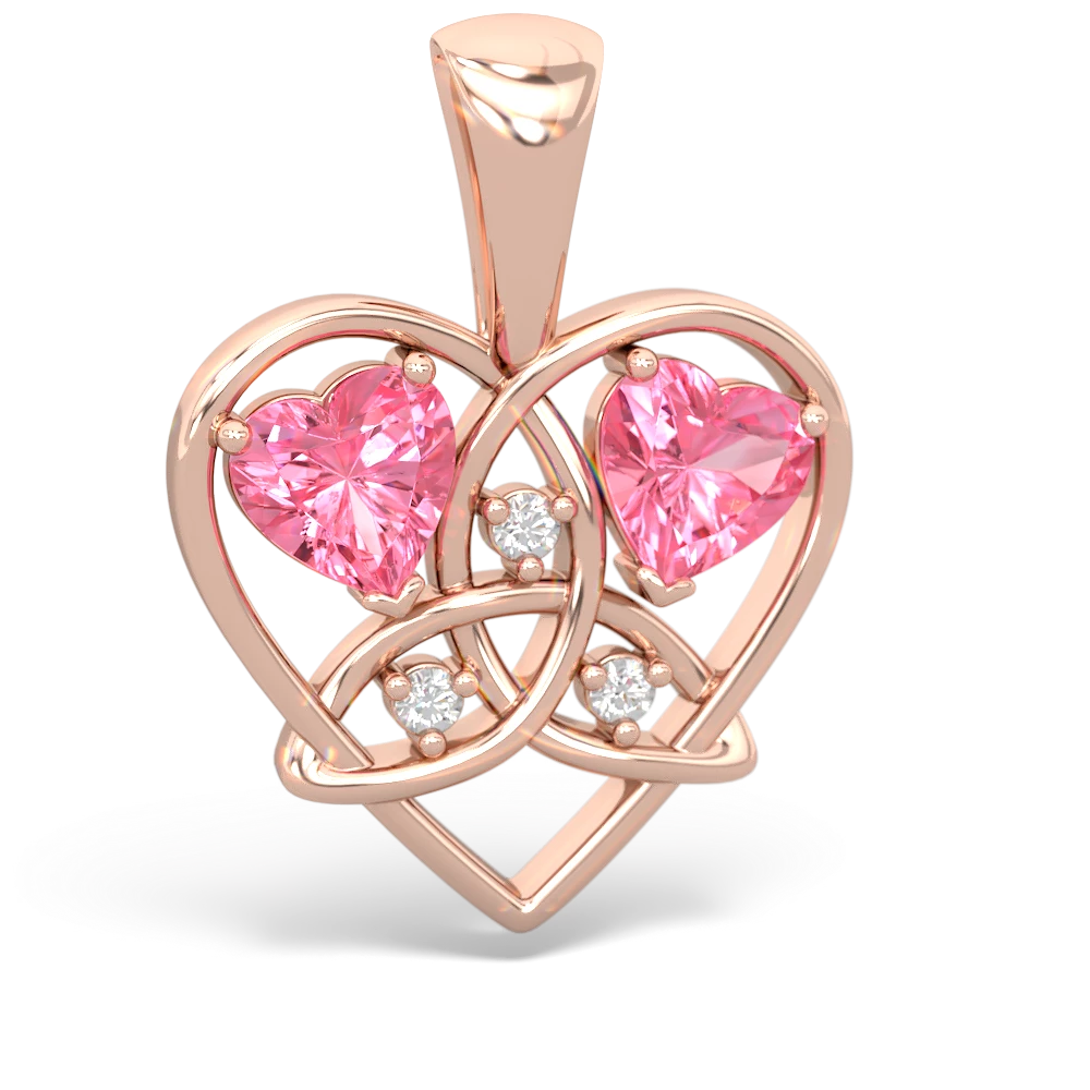 Lab Pink Sapphire Celtic Trinity Heart 14K Rose Gold pendant P5331