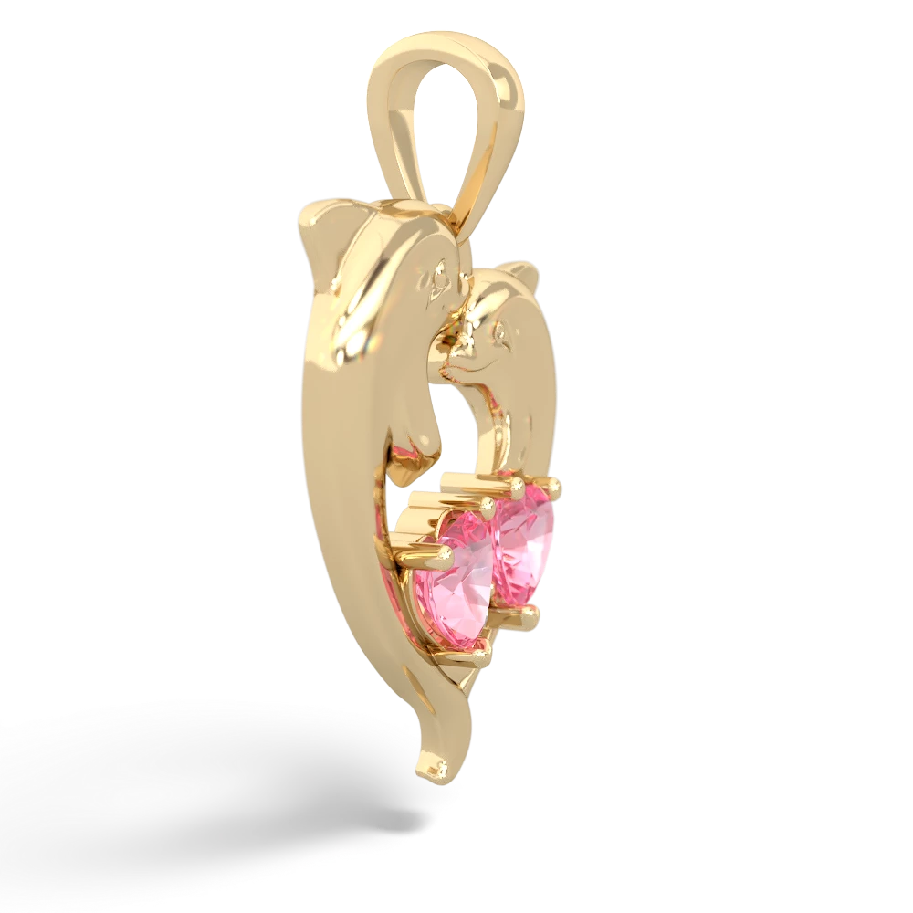 Lab Pink Sapphire Dolphin Heart 14K Yellow Gold pendant P5820