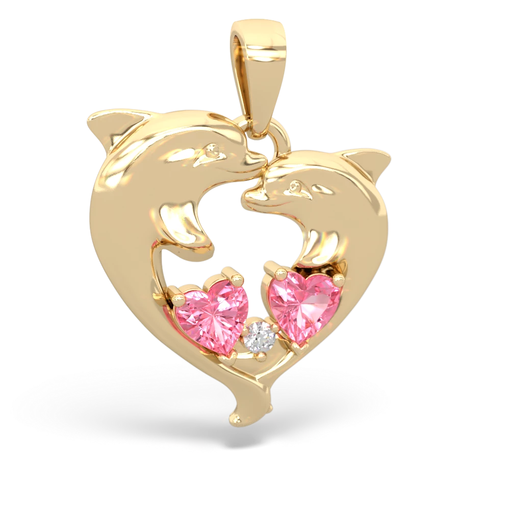 Lab Pink Sapphire Dolphin Heart 14K Yellow Gold pendant P5820