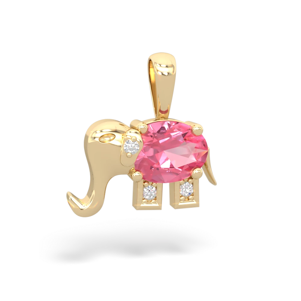 Lab Pink Sapphire Elephant 14K Yellow Gold pendant P2555