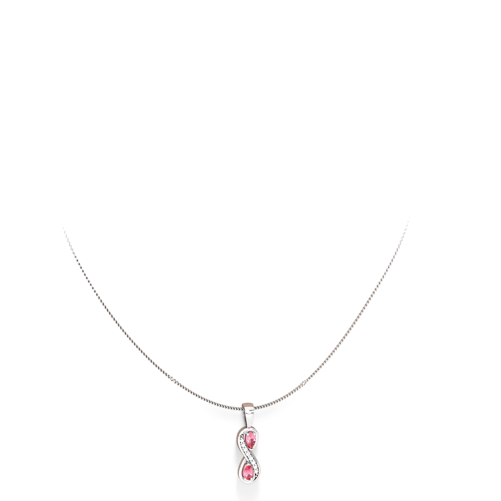 Lab Pink Sapphire Diamond Infinity 14K White Gold pendant P5390