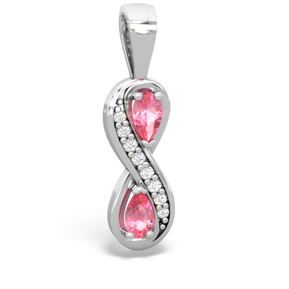 Lab Pink Sapphire Diamond Infinity 14K White Gold pendant P5390