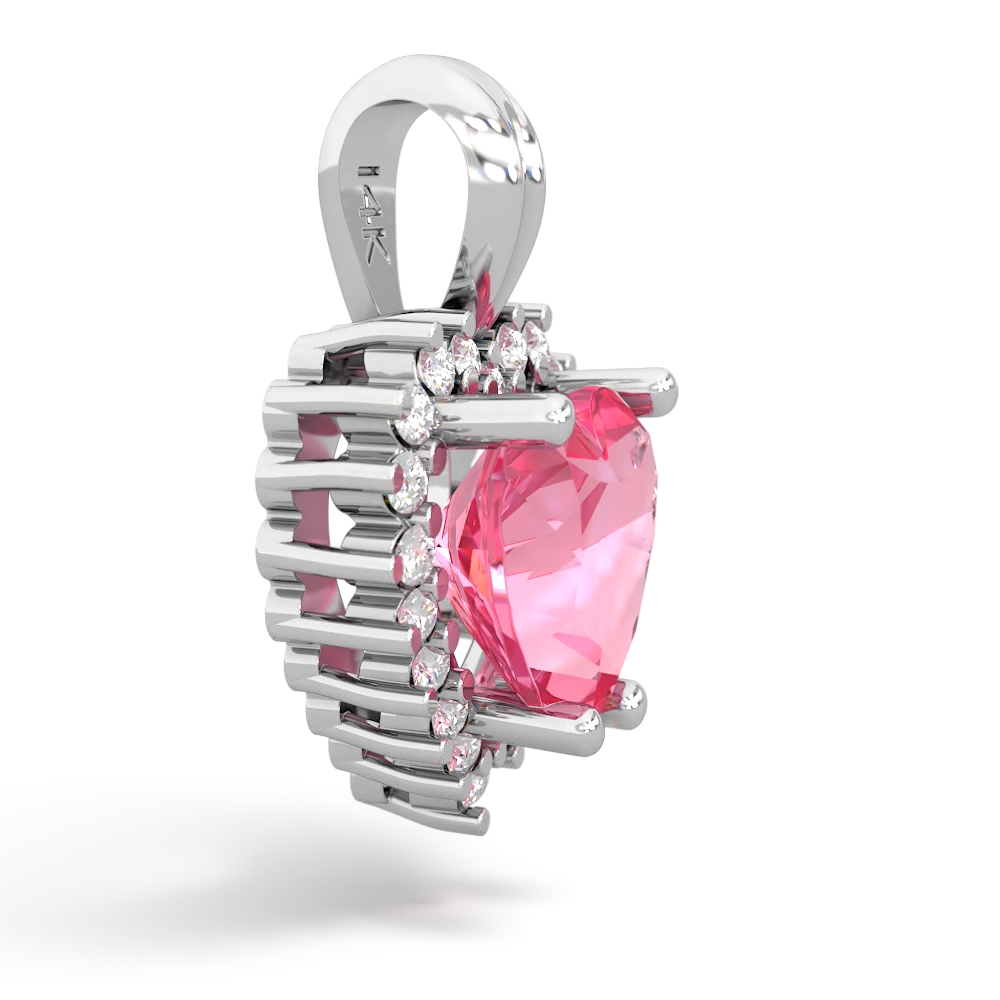 Lab Pink Sapphire Sparkling Halo Heart 14K White Gold pendant P0391