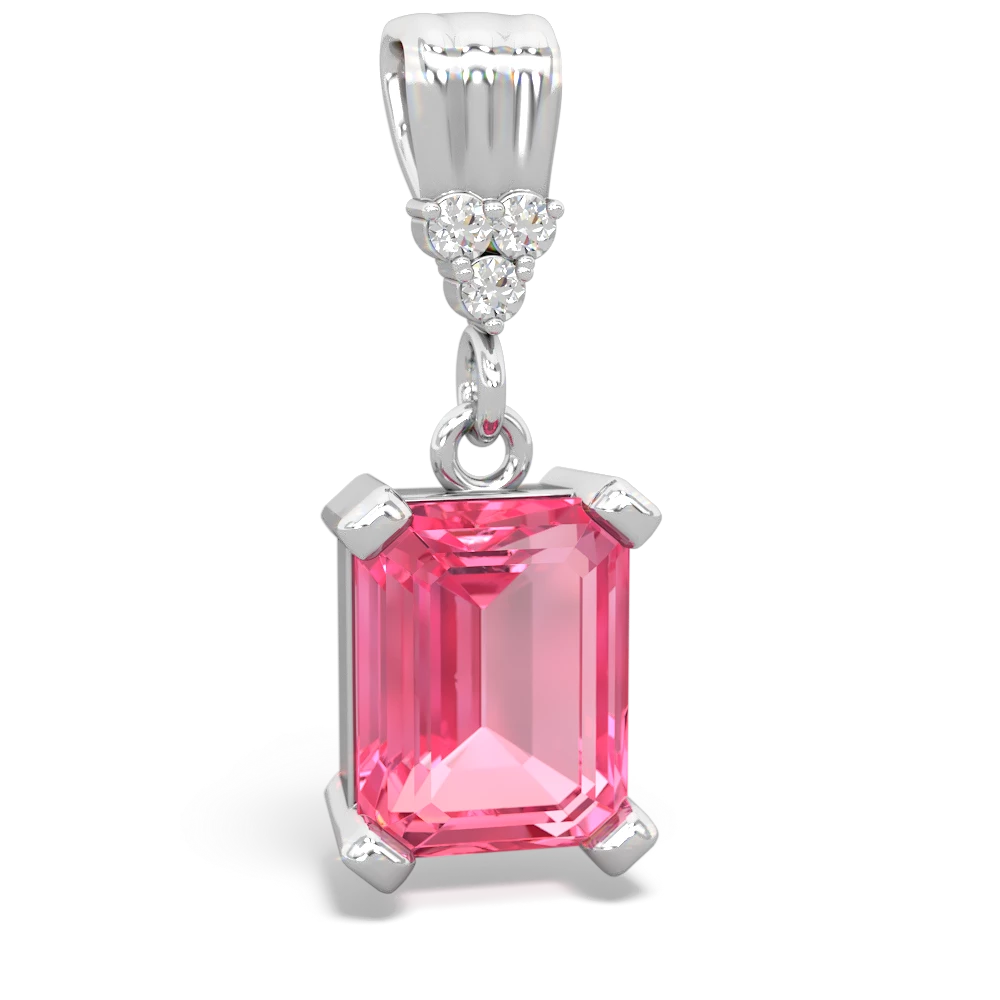 Lab Pink Sapphire Art Deco Dangle 14K White Gold pendant P1937