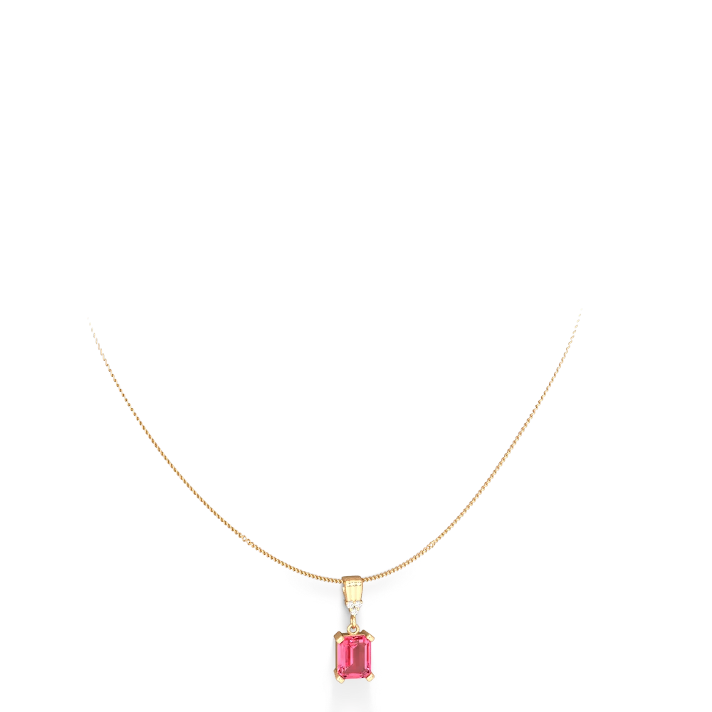 Lab Pink Sapphire Art Deco Dangle 14K Yellow Gold pendant P1937