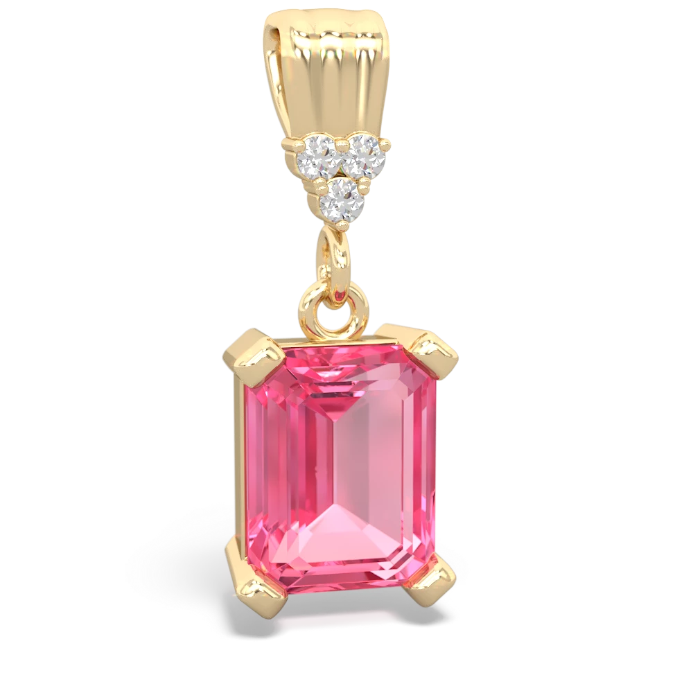 Lab Pink Sapphire Art Deco Dangle 14K Yellow Gold pendant P1937