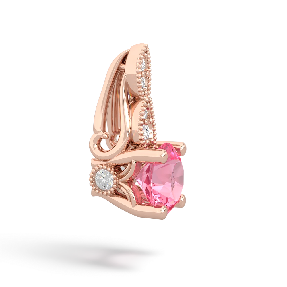 Lab Pink Sapphire Antique Elegance 14K Rose Gold pendant P3100