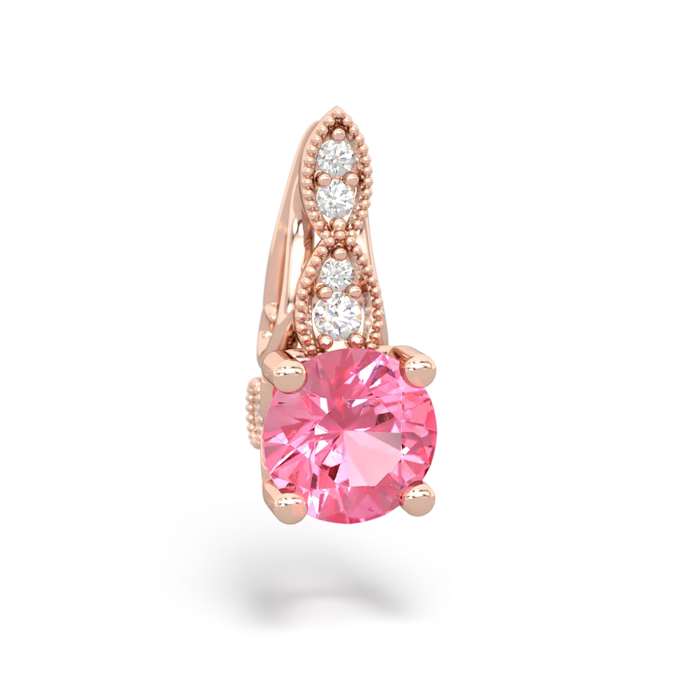 Lab Pink Sapphire Antique Elegance 14K Rose Gold pendant P3100