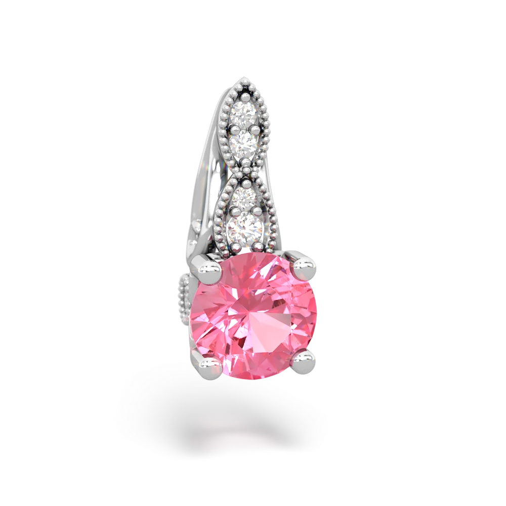 Lab Pink Sapphire Antique Elegance 14K White Gold pendant P3100