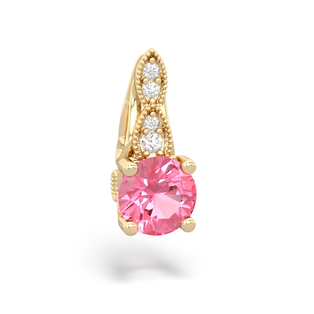 Lab Pink Sapphire Antique Elegance 14K Yellow Gold pendant P3100