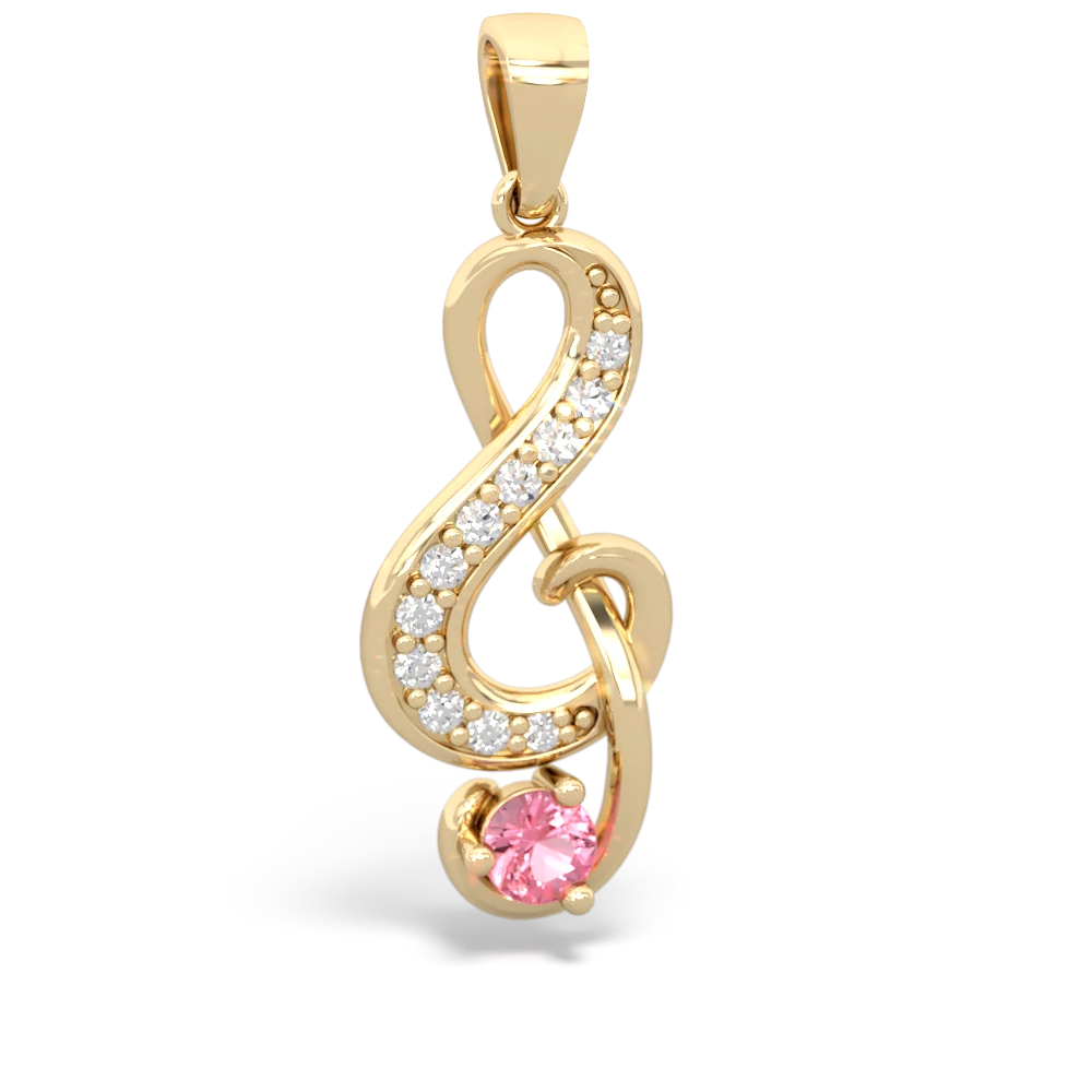 Lab Pink Sapphire G-Clef Music 14K Yellow Gold pendant P5830