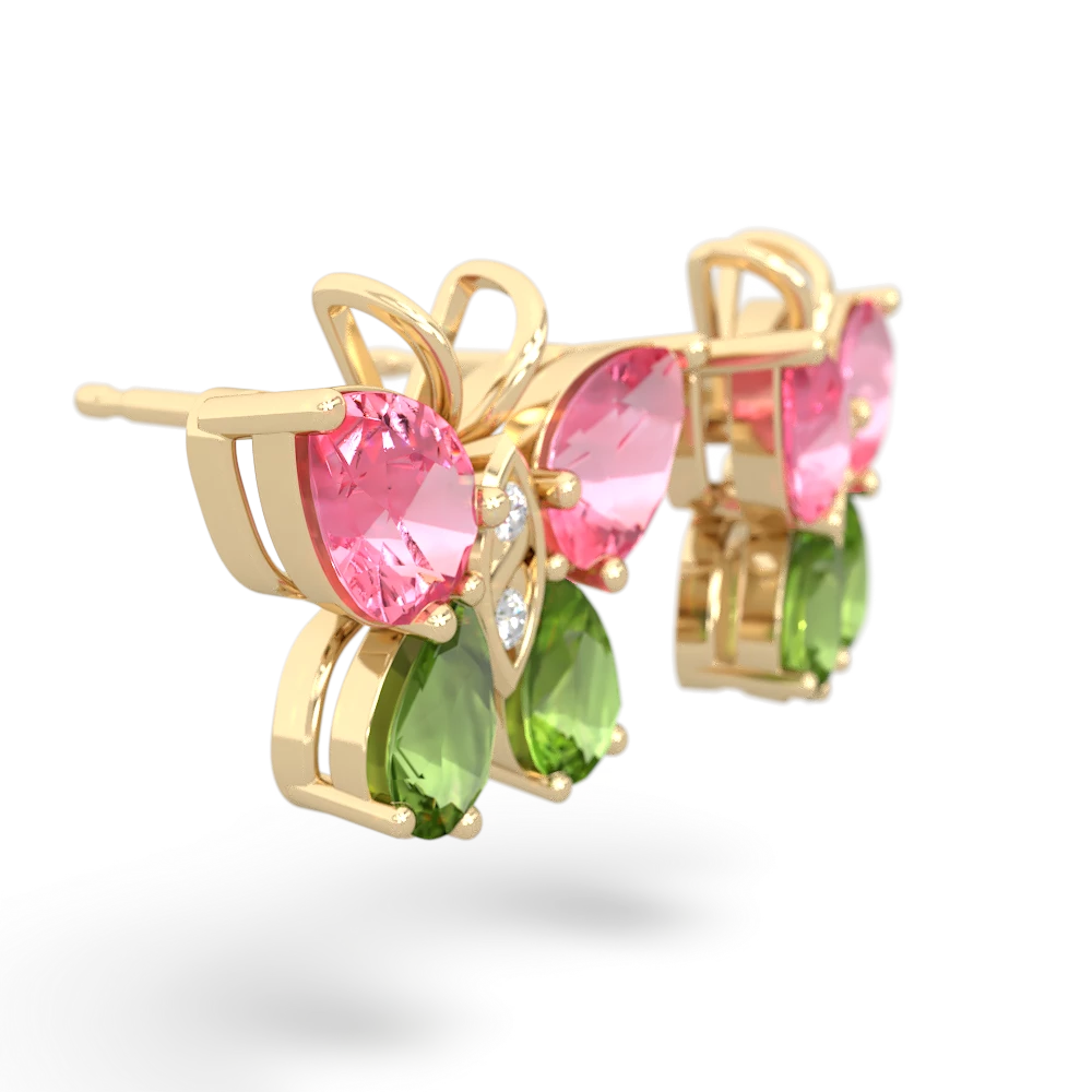 Lab Pink Sapphire Butterfly 14K Yellow Gold earrings E2215