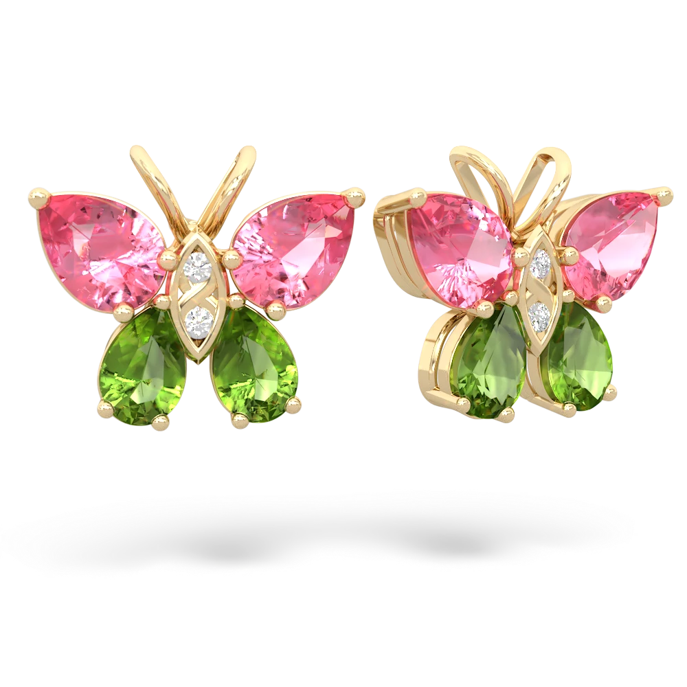 Lab Pink Sapphire Butterfly 14K Yellow Gold earrings E2215