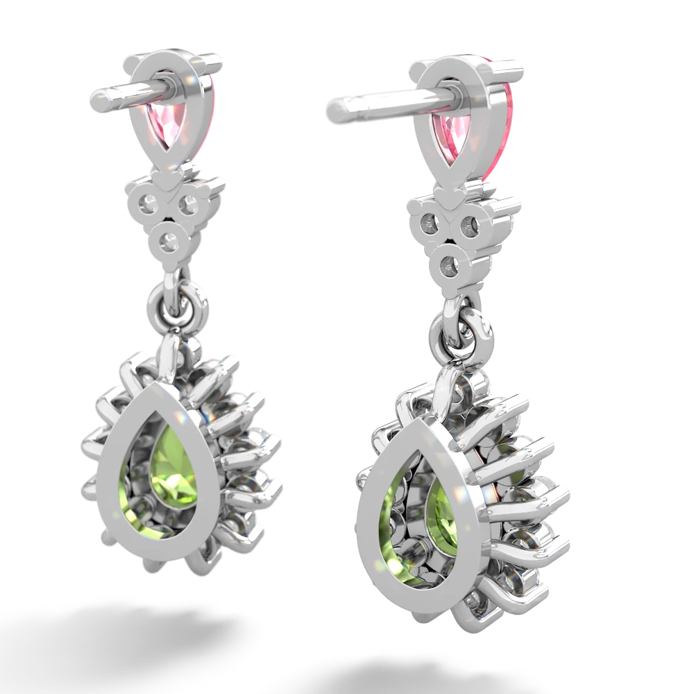 Lab Pink Sapphire Halo Pear Dangle 14K White Gold earrings E1882