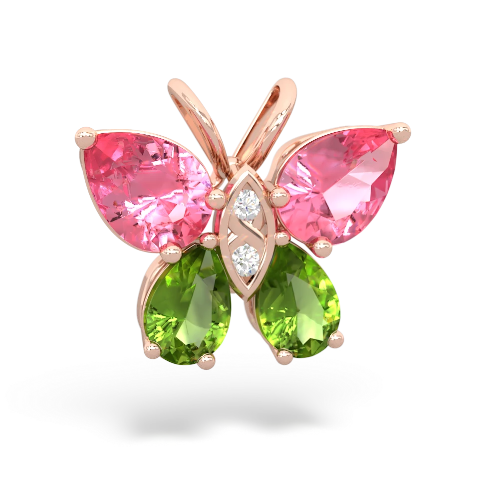 Lab Pink Sapphire Butterfly 14K Rose Gold pendant P2215