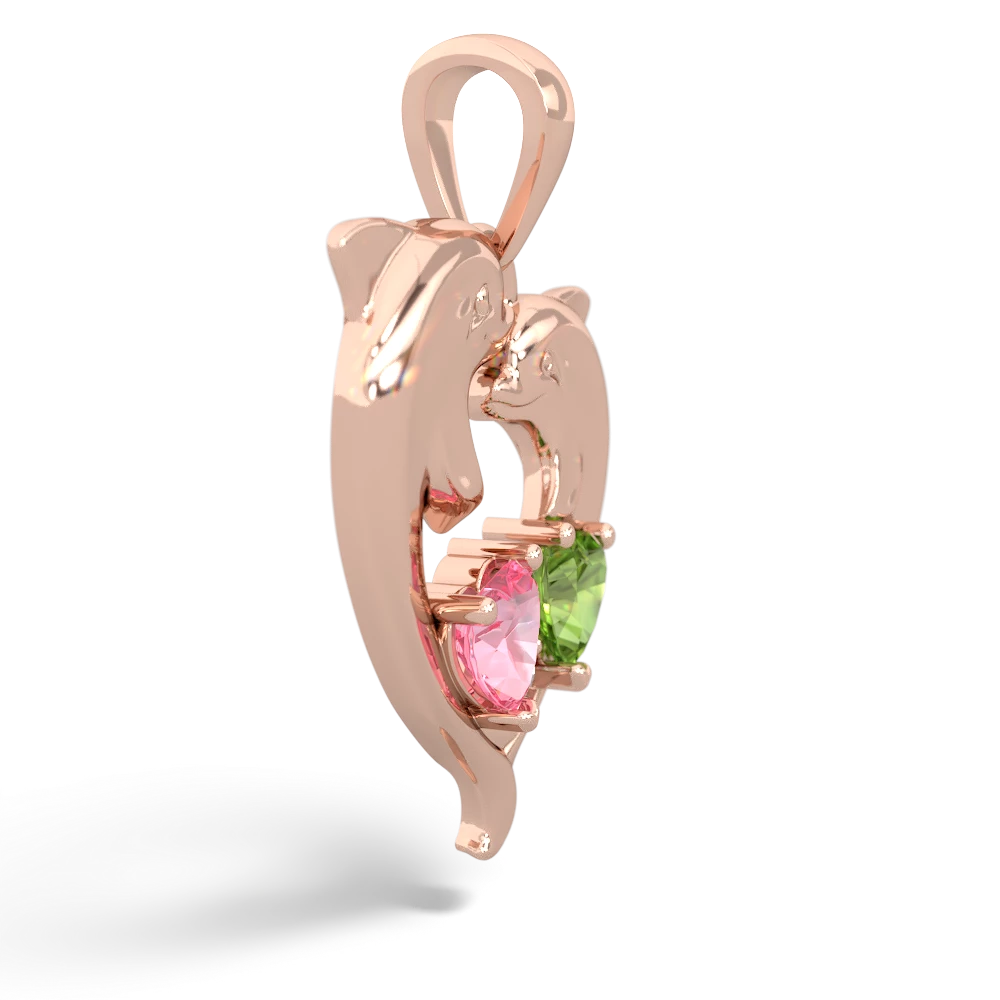 Lab Pink Sapphire Dolphin Heart 14K Rose Gold pendant P5820