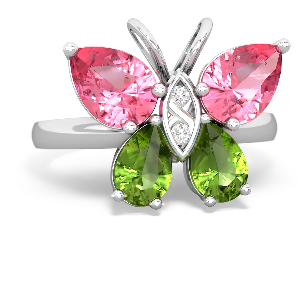 Lab Pink Sapphire Butterfly 14K White Gold ring R2215