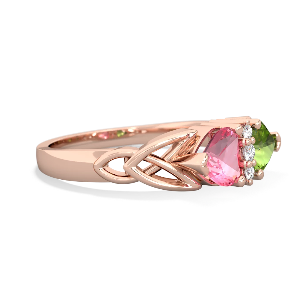 Lab Pink Sapphire Celtic Knot Double Heart 14K Rose Gold ring R5040