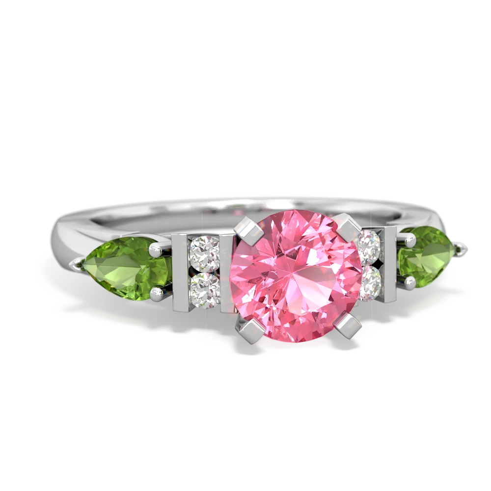 Lab Pink Sapphire 6Mm Round Eternal Embrace Engagement 14K White Gold ring R2005