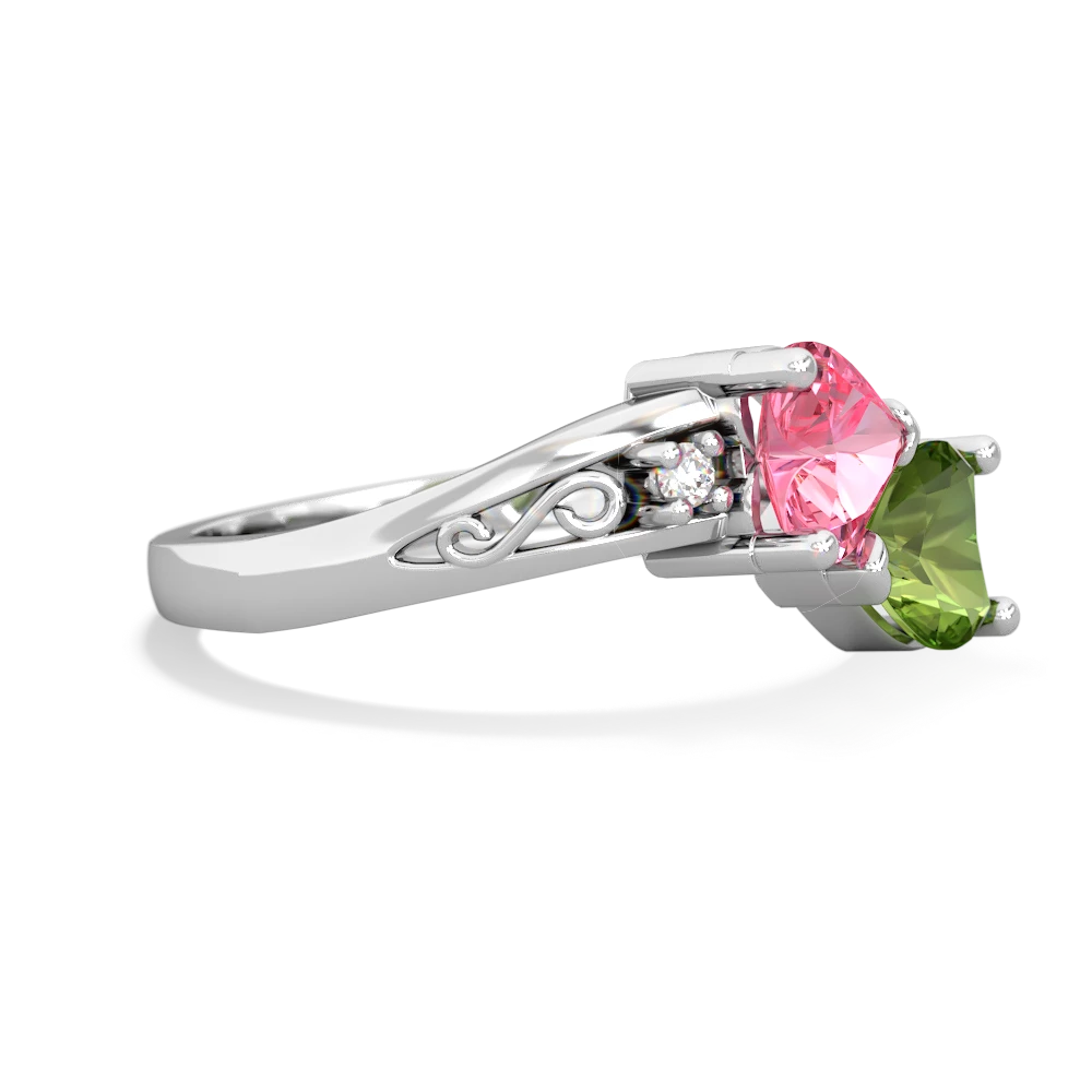 Lab Pink Sapphire Snuggling Hearts 14K White Gold ring R2178