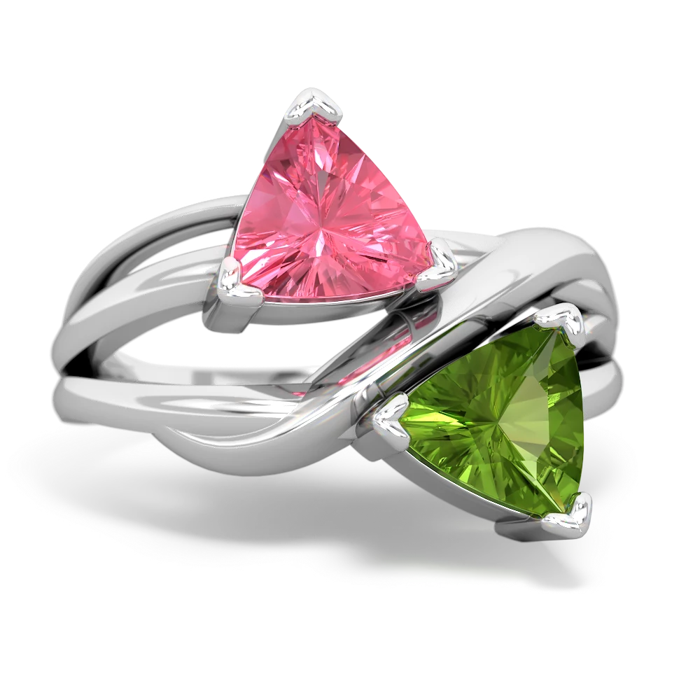 Lab Pink Sapphire Split Band Swirl 14K White Gold ring R2341