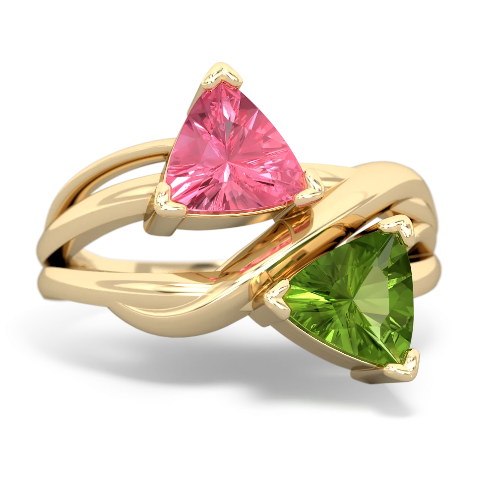 Lab Pink Sapphire Split Band Swirl 14K Yellow Gold ring R2341