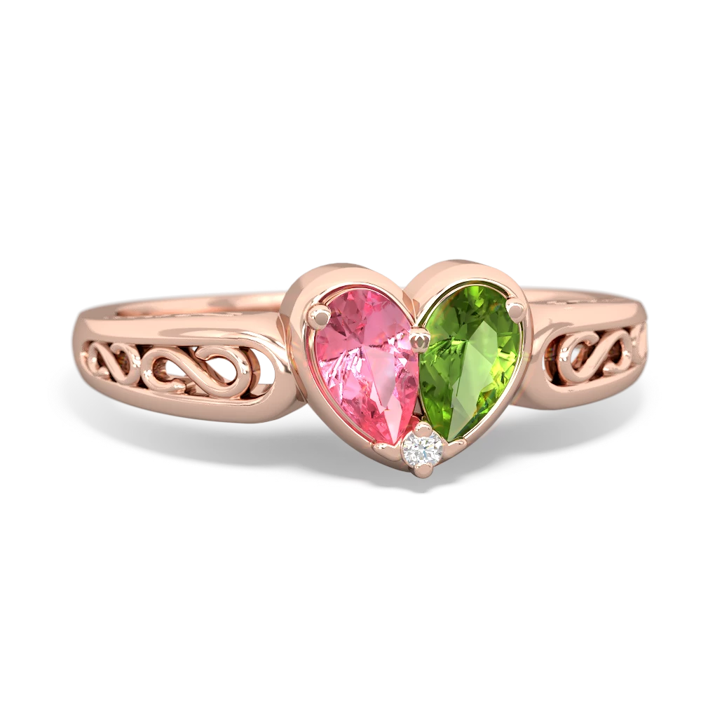 Lab Pink Sapphire Filligree 'One Heart' 14K Rose Gold ring R5070