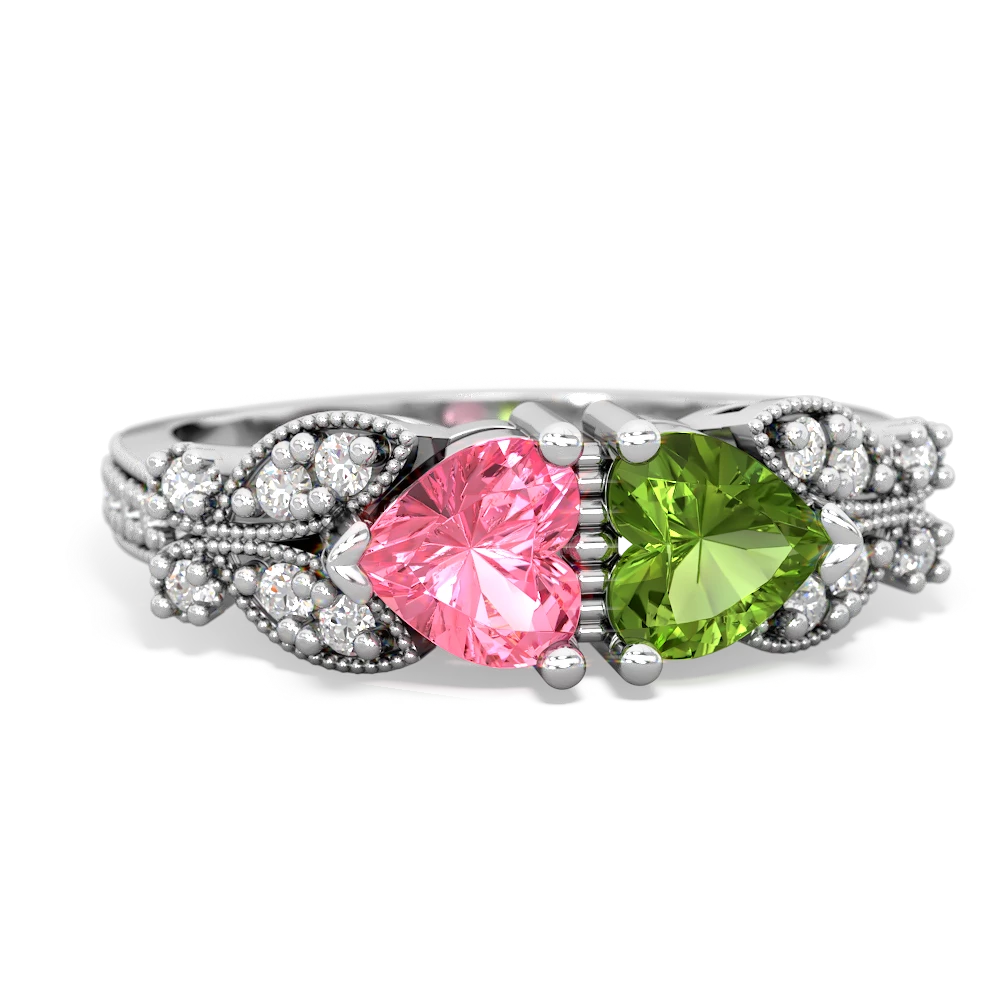 Lab Pink Sapphire Diamond Butterflies 14K White Gold ring R5601