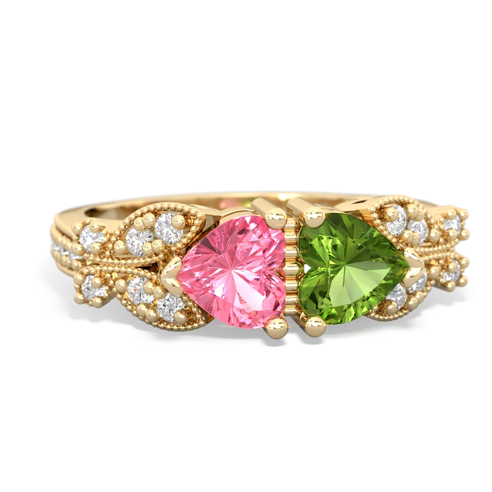 Lab Pink Sapphire Diamond Butterflies 14K Yellow Gold ring R5601