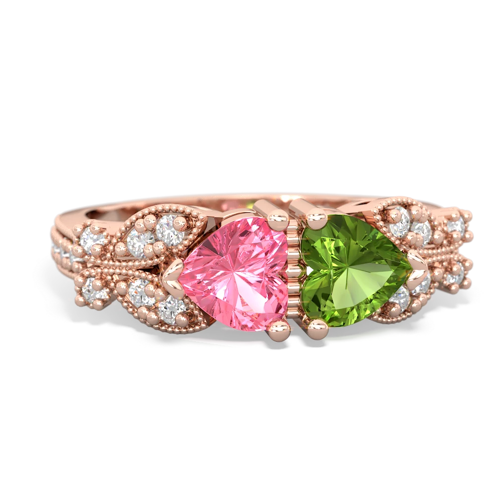 Lab Pink Sapphire Diamond Butterflies 14K Rose Gold ring R5601