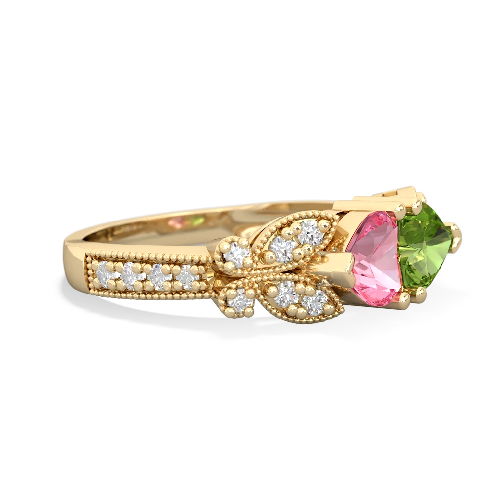 Lab Pink Sapphire Diamond Butterflies 14K Yellow Gold ring R5601