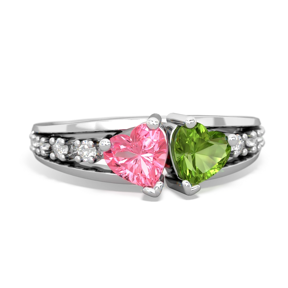 Lab Pink Sapphire Heart To Heart 14K White Gold ring R3342