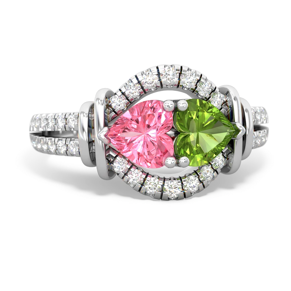 Lab Pink Sapphire Art-Deco Keepsake 14K White Gold ring R5630