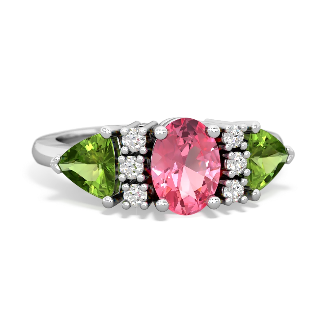 Lab Pink Sapphire Antique Style Three Stone 14K White Gold ring R2186