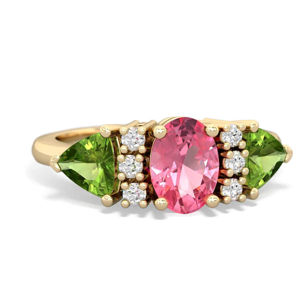 Lab Pink Sapphire Antique Style Three Stone 14K Yellow Gold ring R2186