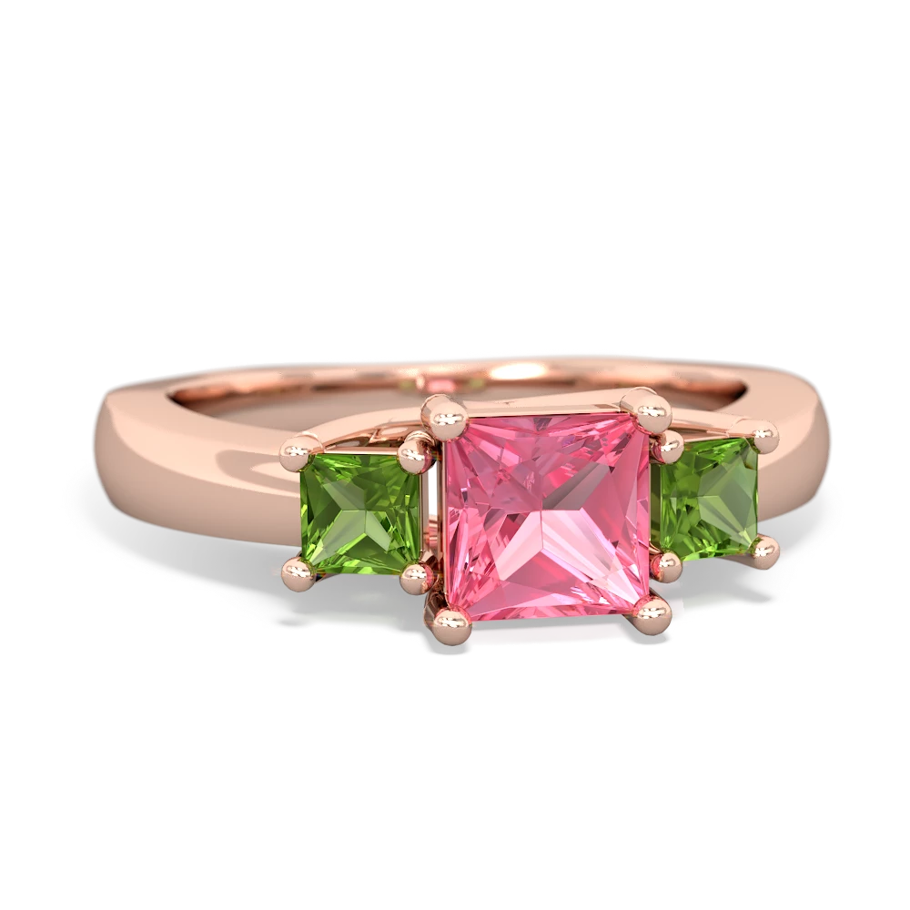 Lab Pink Sapphire Three Stone Trellis 14K Rose Gold ring R4015